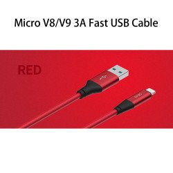 Micro V8V9 3A Fast Charge Metal Nylon Woven Aluminum USB Cable 3ft (Red)